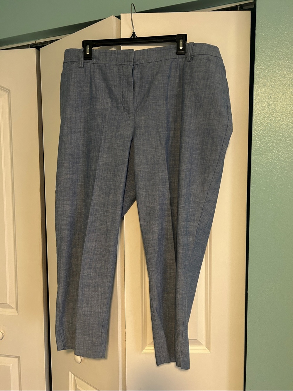 Talbots Light Blue Button-Up with White Polka Dot Trim. Light weight